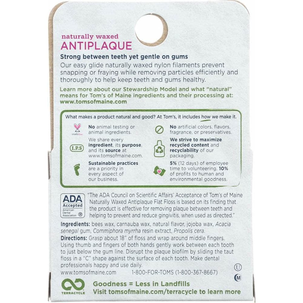 Toms Of Maine Tom's Of Maine Naturally Waxed Antiplaque Flat Floss Spearmint, 32 yards