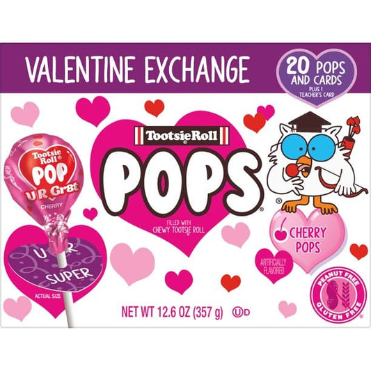 Tootsie Pop Valentine Box 20 Pops and Cards Assorted Lollipops - Tootsie
