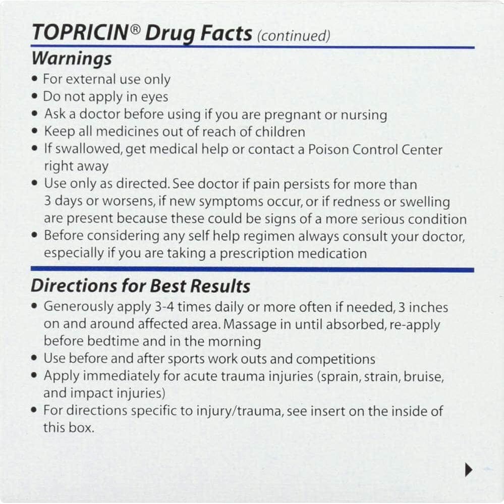 TOPRICIN Topricin Pain Relief And Healing Cream, 4 Oz