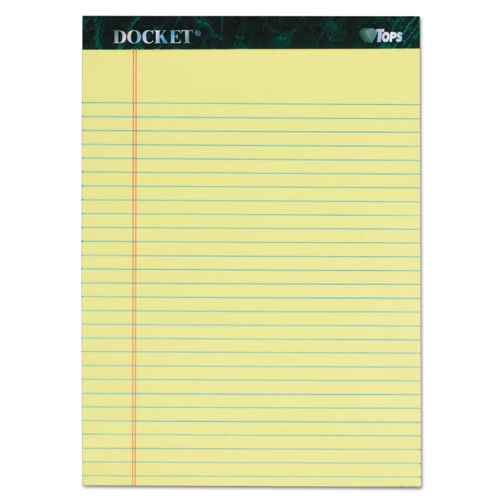 TOPS - Docket Writing Tablet 8 1/2 x 11 3/4 Legal Rule Canary 50 Sheets - 6-Pack - Writing Pads Notebooks & Envelopes - TOPS