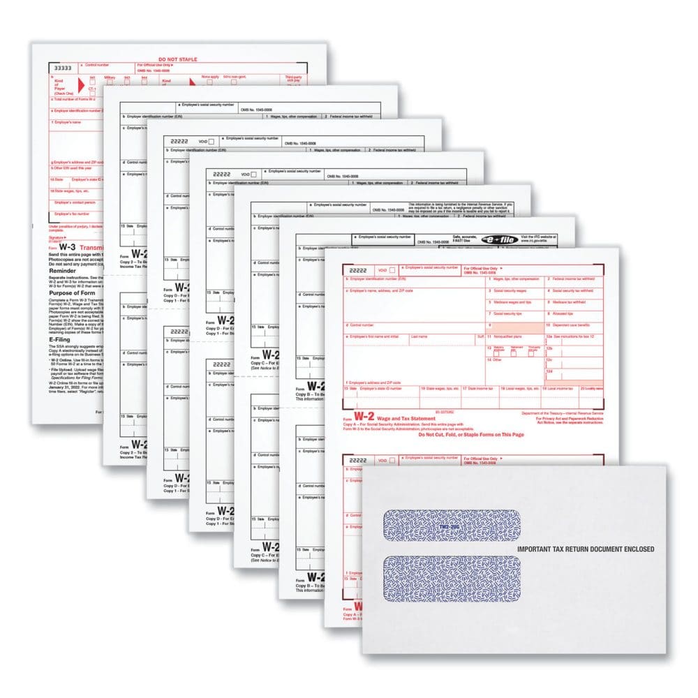 TOPS W-2 Tax Forms Kit with Envelopes,24 Forms Total - Business & Time Cards - ShelHealth