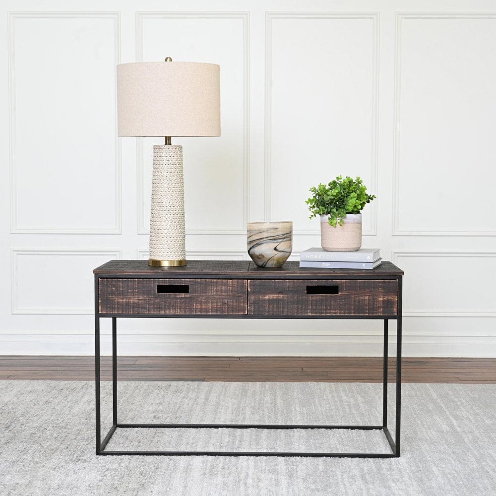 Torval 44â€ Wood Sofa Table with Storage Dark Brown - Modern Farmhouse - ShelHealth