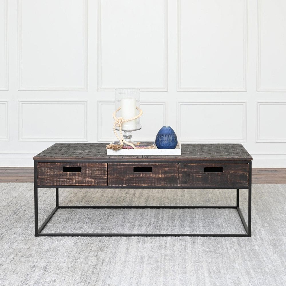 Torval 50 Wood Coffee Table with Storage Dark Brown - Modern Farmhouse - ShelHealth
