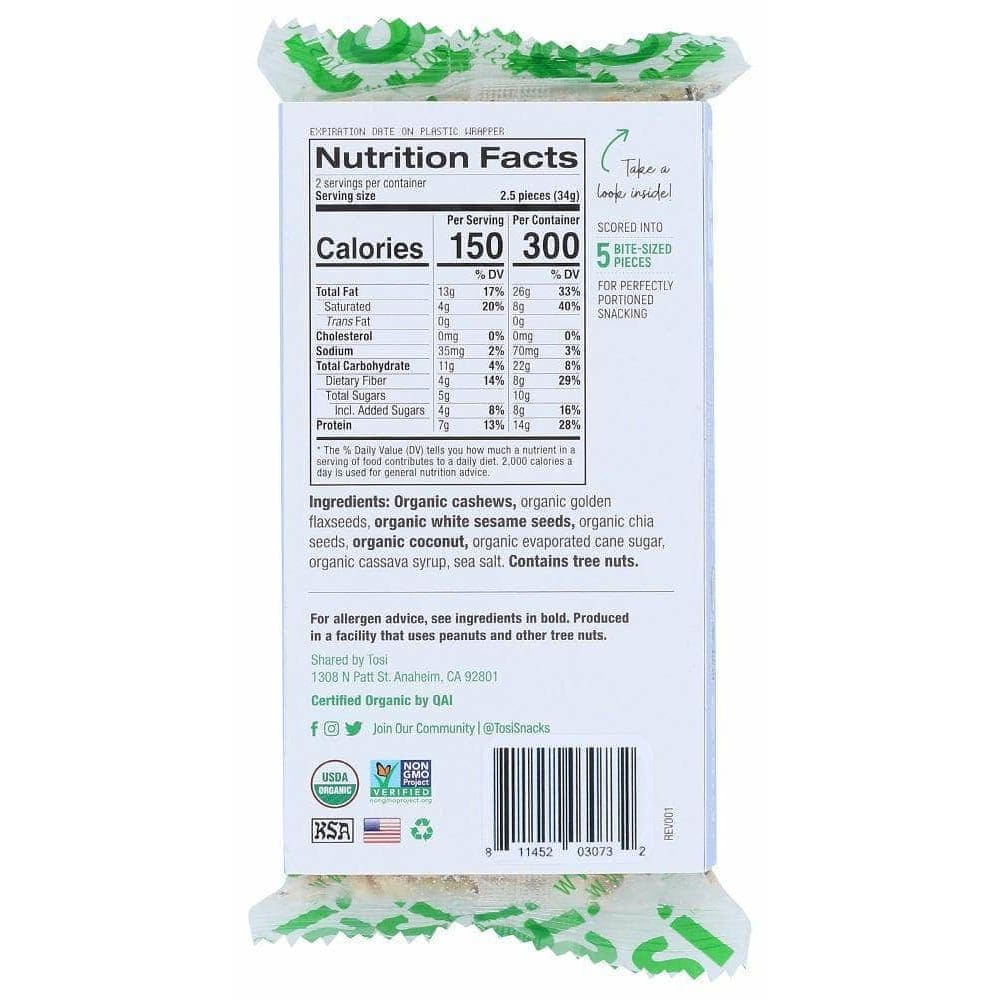 Tosihealth Tosi Organic Cashew Coconut Super Bites, 2.40 Oz
