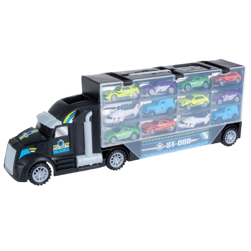 Toy Time Semi-Truck Car Carrier Set with Helipad - Home/Toys/Vehicles Trains & RC Toys/Train Sets & Road Race/ - Toy Time