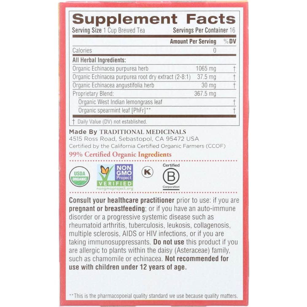 Traditional Medicinals Traditional Medicinals Organic Echinacea Plus Herbal Tea 16 Tea Bags, 0.85 oz