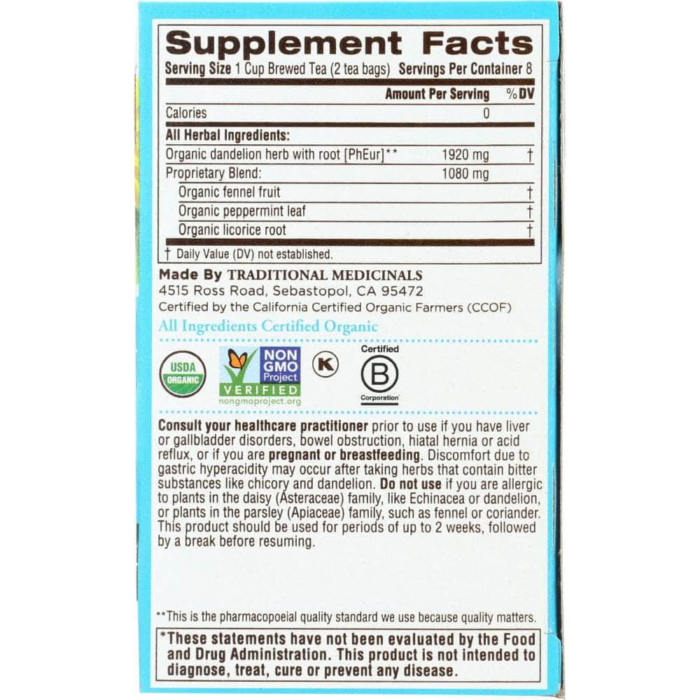 Traditional Medicinals Traditional Medicinals Organic Everyday Detox Dandelion Herbal Tea 16 Tea Bags, 0.85 oz