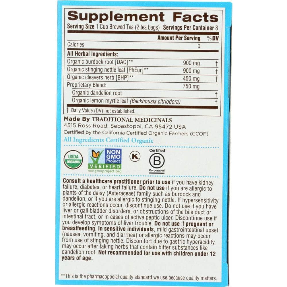 Traditional Medicinals Traditional Medicinals Organic Everyday Detox Lemon Caffeine Free Herbal Tea 16 Tea Bags, 0.85 oz