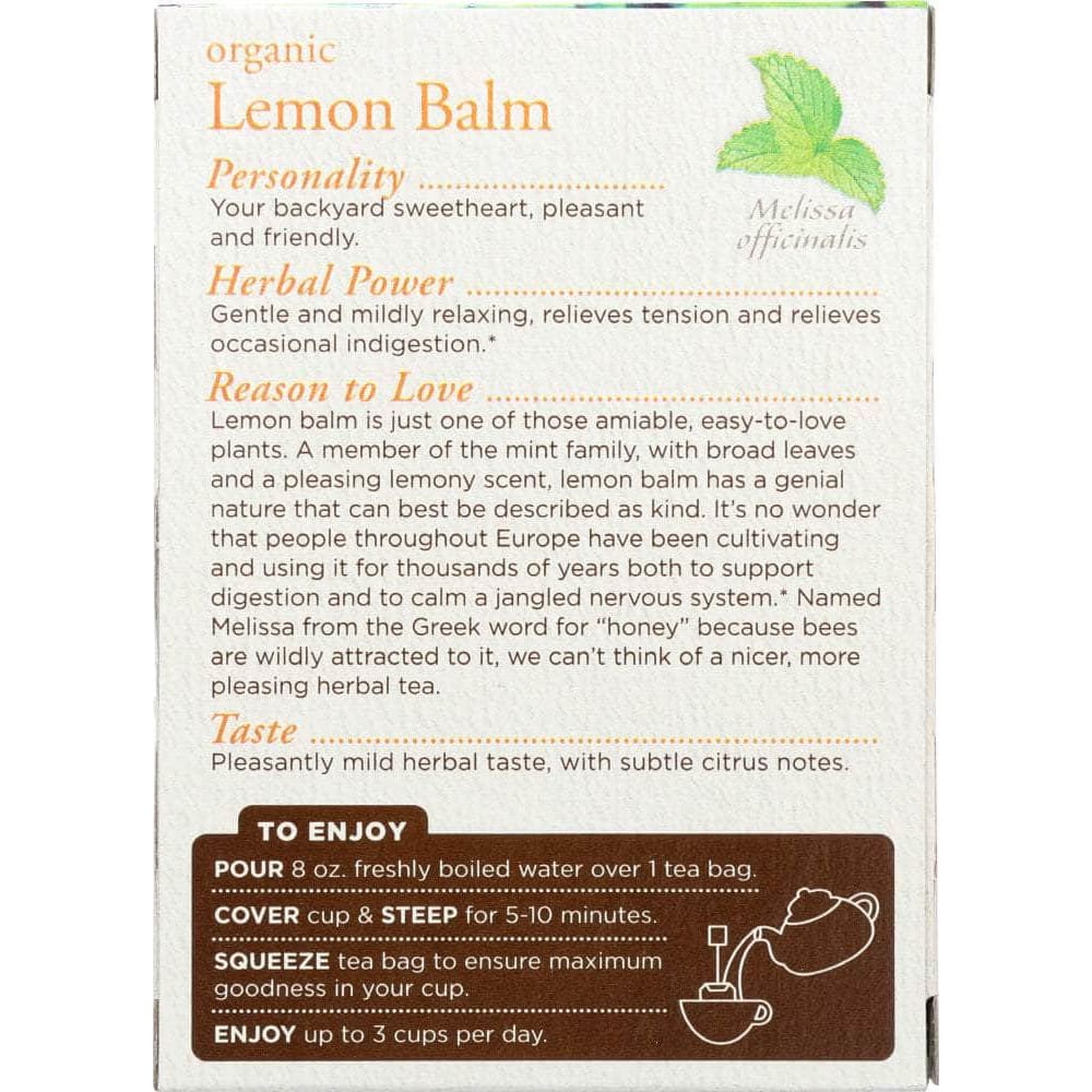 Traditional Medicinals Traditional Medicinals Organic Lemon Balm Caffeine Free Herbal Tea 16 Tea Bags, 0.85 oz