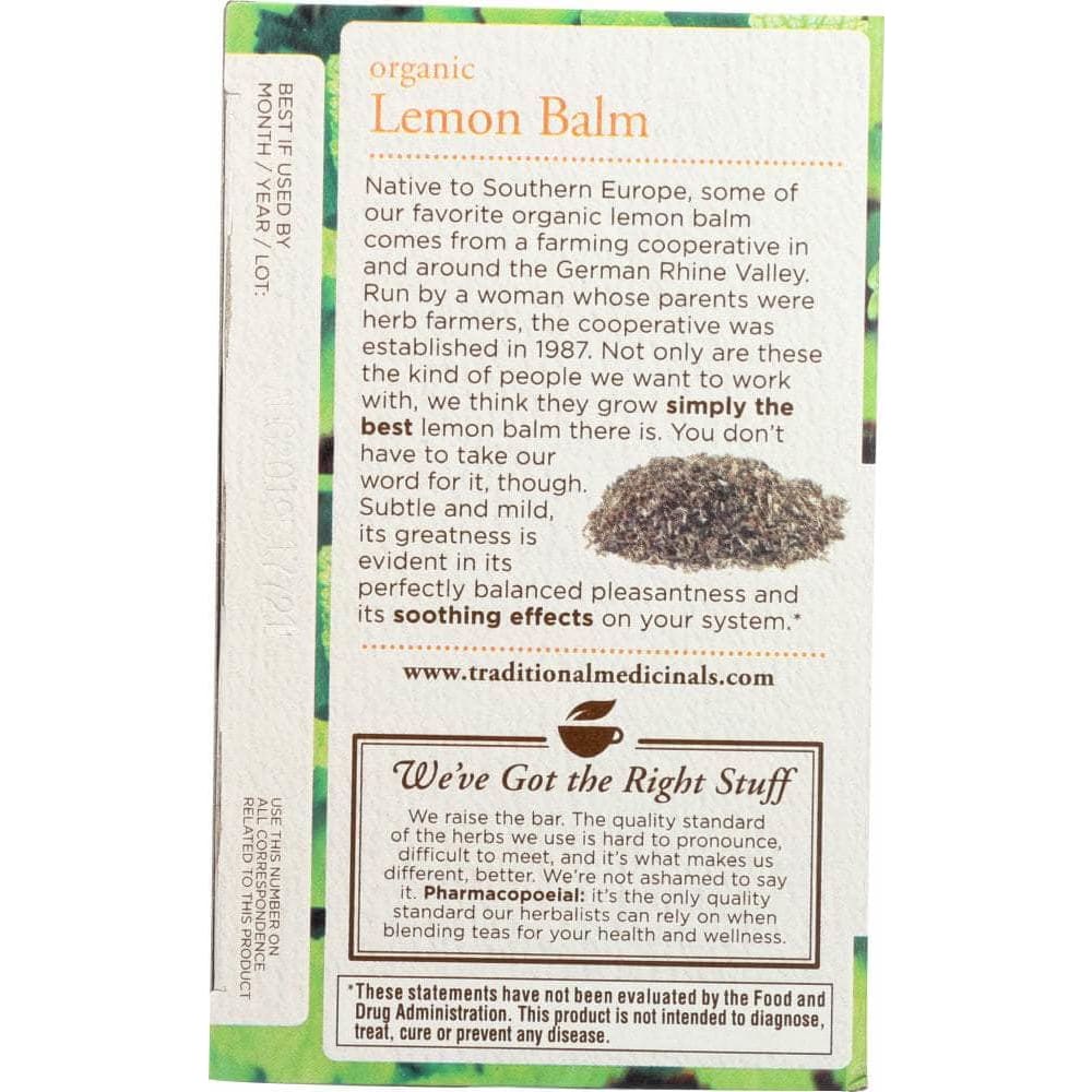 Traditional Medicinals Traditional Medicinals Organic Lemon Balm Caffeine Free Herbal Tea 16 Tea Bags, 0.85 oz