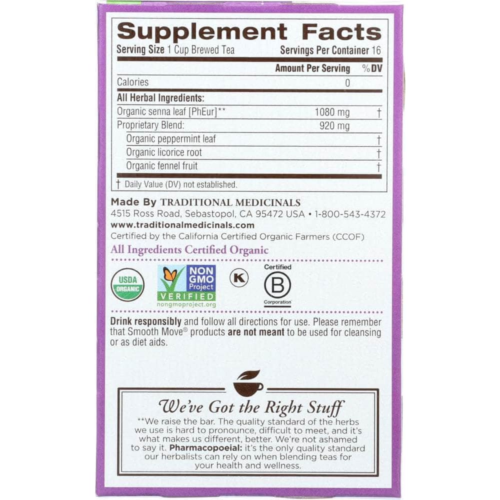 Traditional Medicinals Traditional Medicinals Organic Smooth Move Peppermint Herbal Tea 16 Tea Bags, 1.13 oz