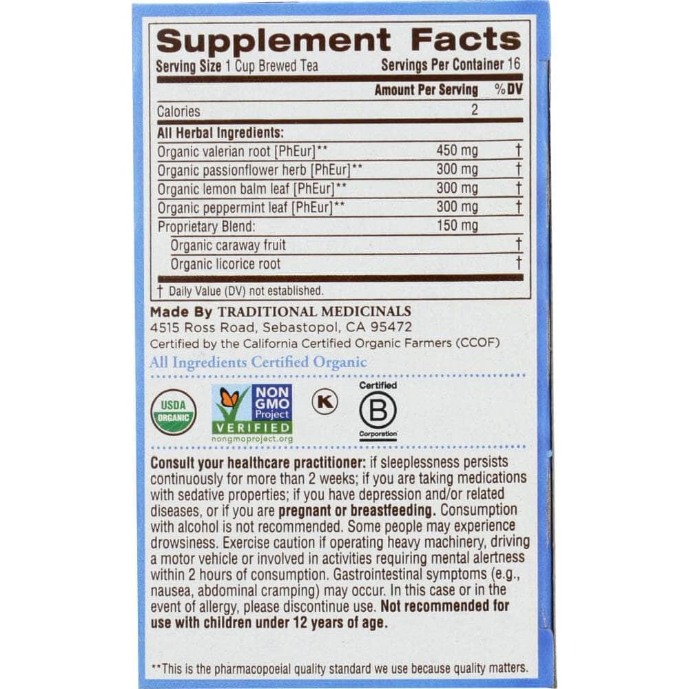 Traditional Medicinals Traditional Medicinals Relaxation Teas Organic Nighty Night Valerian Caffeine Free 16 Tea Bags, 0.85 oz