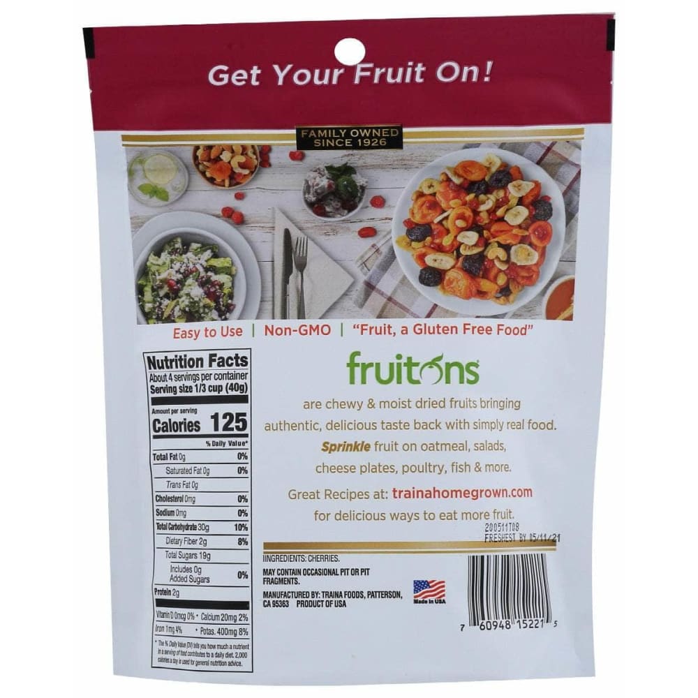TRAINA Grocery > Snacks > Fruit Snacks TRAINA: Fruitons Sun Dried California Cherries, 6 oz