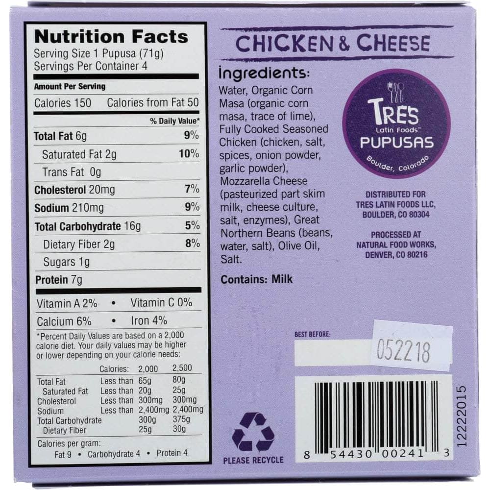 Tres Latin Foods Tres Pupusas Chicken & Cheese, 10 oz