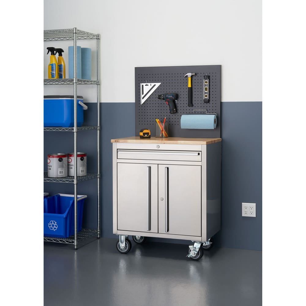 Trinity Basics 31 Stainless Steel Workbench with Pegboard - Trinity