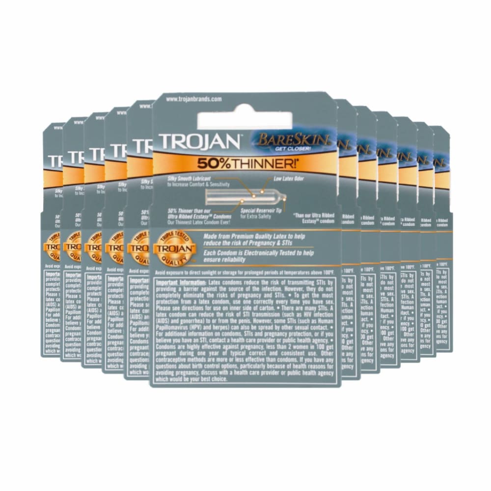 Trojan BareSkin Premium Lubricant 3 Latex Condoms - 12 Pack - TROJAN