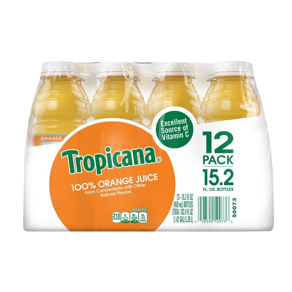 Tropicana 100% Orange Juice Multi-Pack 12 pk./15.2 fl. oz. - Home/Grocery Household & Pet/Beverages/Juice/ - Tropicana