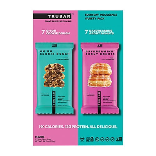 Trubar Plant Based Protein Bar Variety Pack - Cookie Dough and Donut 14 ct. - Home/Grocery/Weight Loss & Nutrition/Protein Bars & Snacks/ -