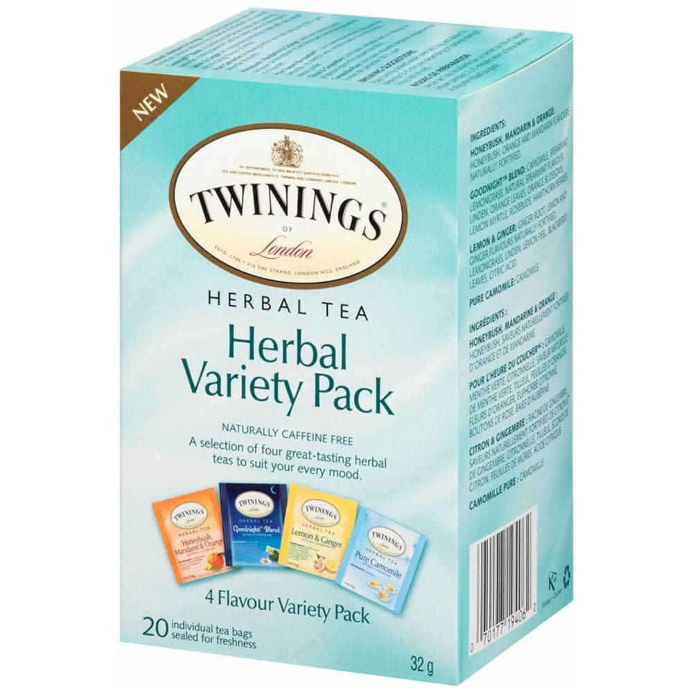 Twinings Assorted Herbal Teas Variety Pack Caffeine Free 20 bags, 1.23 ...