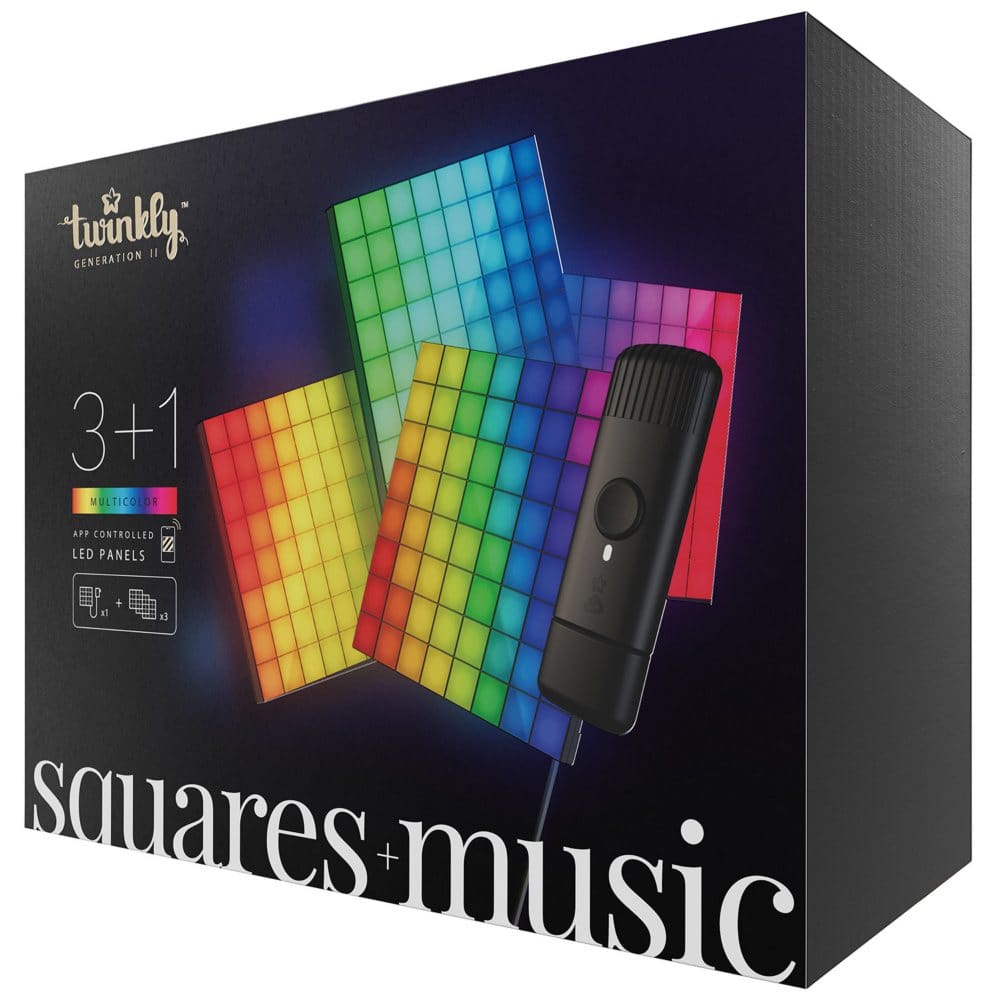 Twinkly Squares 1 Master Tile + 3 Extension Tiles & Music App-controlled LED Panels with 64 RGB - Smart Lighting - ShelHealth