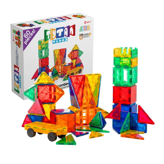 Tytan 60-Pc. Magnetic Learning Tiles and Building Set with Wheeled Car and Carrying Bag - Home/Toys/Indoor Play/Legos & Building Sets/ -