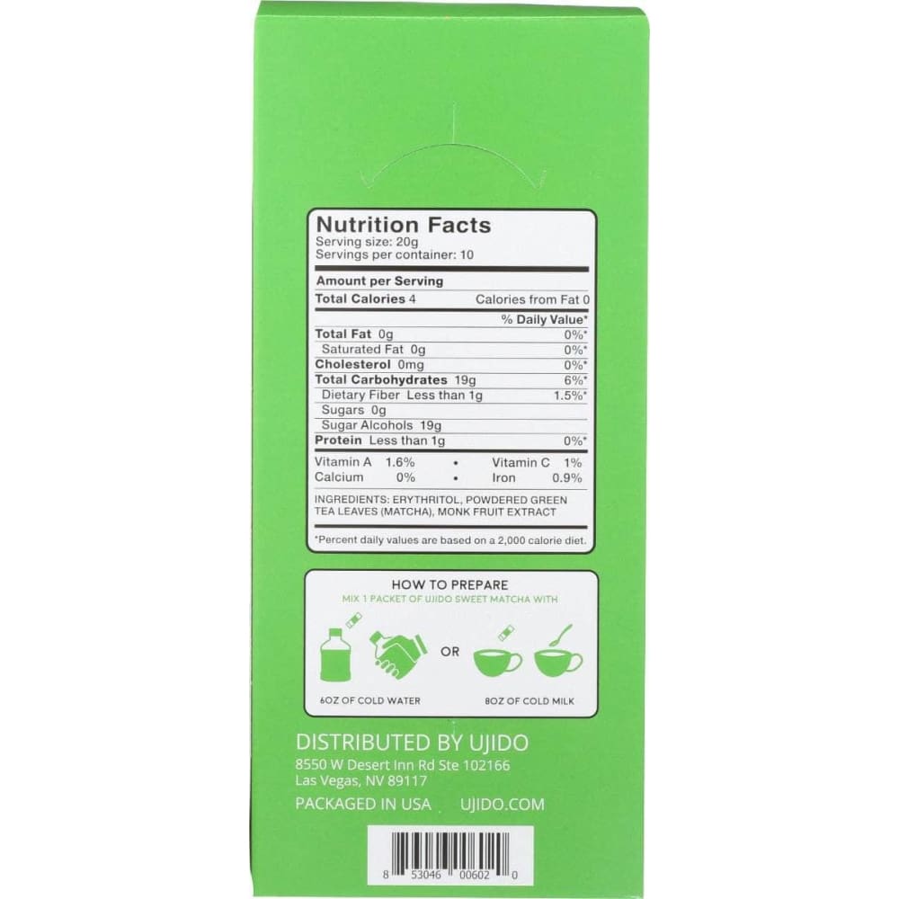 UJIDO Grocery > Beverages > Drink Mixes UJIDO: Sweet Matcha Green Tea Powder, 10 pk