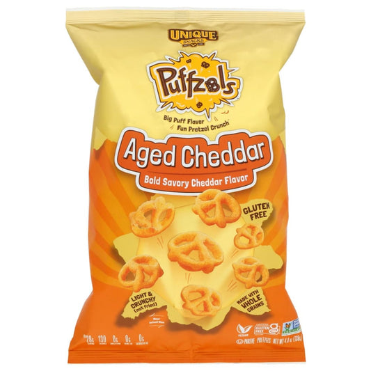 UNIQUE: Aged Cheddar Puffzels 4.8 oz (Pack of 5) - Beverages > Coffee Tea & Hot Cocoa > Puffed Snacks - UNIQUE