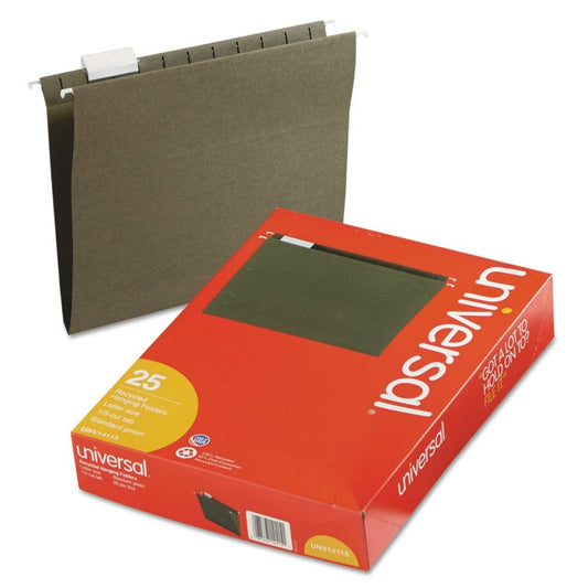 Universal 1/5 Tab Hanging File Folders 11 Point Stock Letter Standard Green 25ct. (Pack of 2) - File Folders - Universal