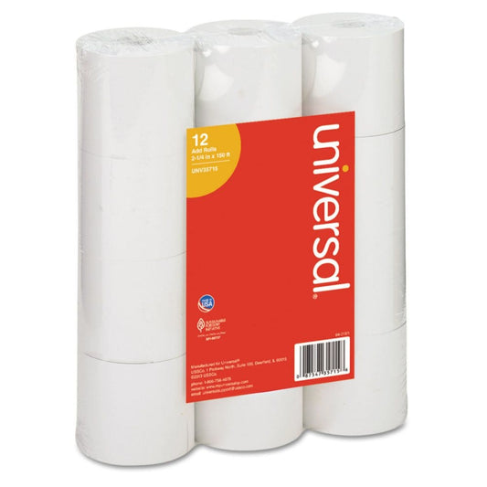 Universal Adding Machine/Calculator Roll 16 lb 1/2 Core 2.25 x 150ft White 12pk. - Basic Office Supplies - Universal