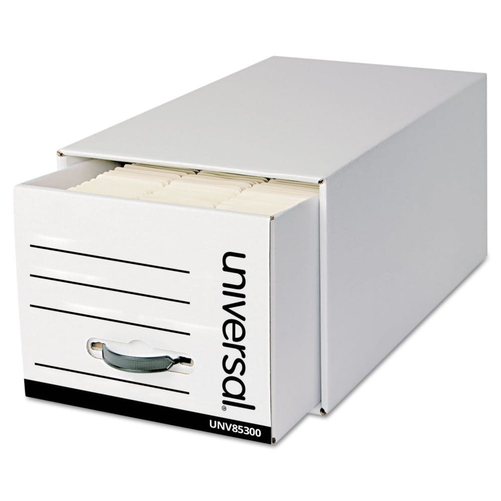 Universal® Heavy-Duty Storage Box Drawer Letter 14 x 25 1/2 x 11 1/2 White 6/Carton - Portable Storage Boxes & Drawers - Universal®