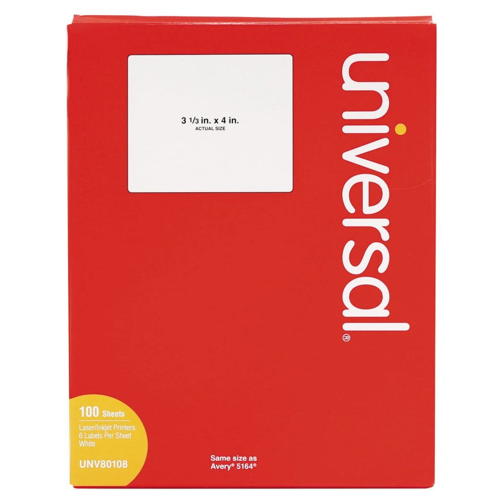 Universal® Laser Printer Permanent Labels 3 1/3 x 4 White 600/Box - Labels & Label Makers - Universal®