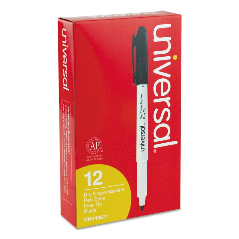 UniversalÂ® Pen Style Dry Erase Marker Fine/Bullet Tip Black Dozen (Pack of 3) - Pens Pencils & Markers - UniversalÂ®