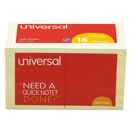 Universal Self-Stick Note Pads 3 x 3 Yellow 100-Sheet 18/Pack (Pack of 2) - Sticky Notes & Flags - Universal