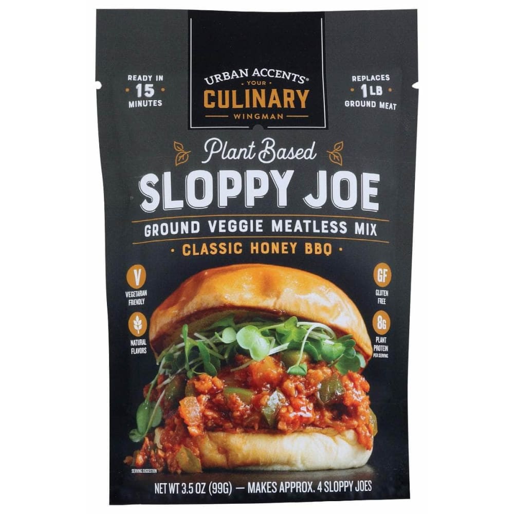 URBAN ACCENTS Grocery > Cooking & Baking > Seasonings URBAN ACCENTS Classic Honey Bbq Plant Based Sloppy Joe Ground Veggie Meatless Mix, 3.5 oz