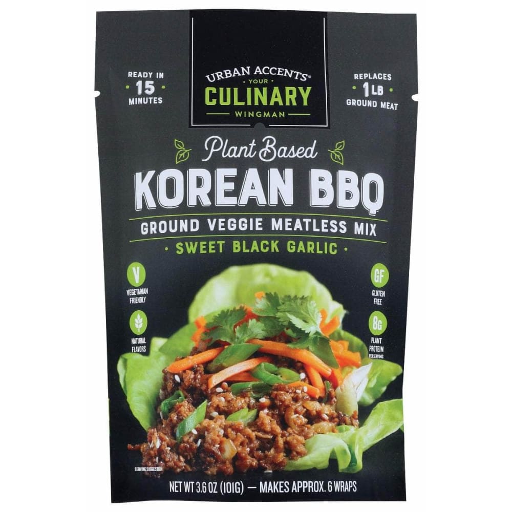 URBAN ACCENTS Grocery > Cooking & Baking > Seasonings URBAN ACCENTS Sweet Black Garlic Plant Based Korean Bbq Ground Veggie Meatless Mix, 3.6 oz