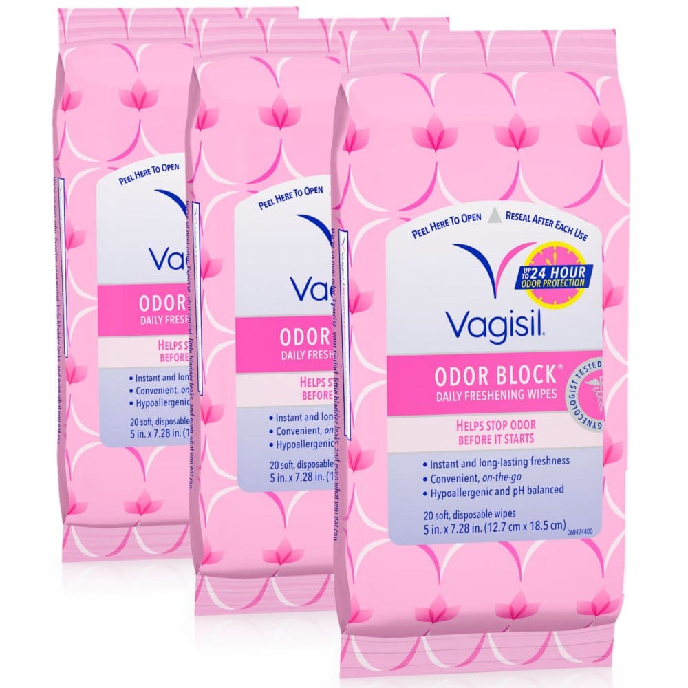 Vagisil Odor Block Daily Freshening Wipes Resealable Pouch (20 ct. 3 pk) - Feminine Care - Vagisil Odor