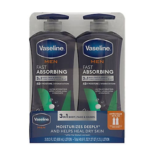 Vaseline Men Fast Absorbing 3-in-1 Face Hands & Body Lotion for Men 2 pk./20.3 oz. - Home/Beauty/Men’s Grooming/ - Vaseline