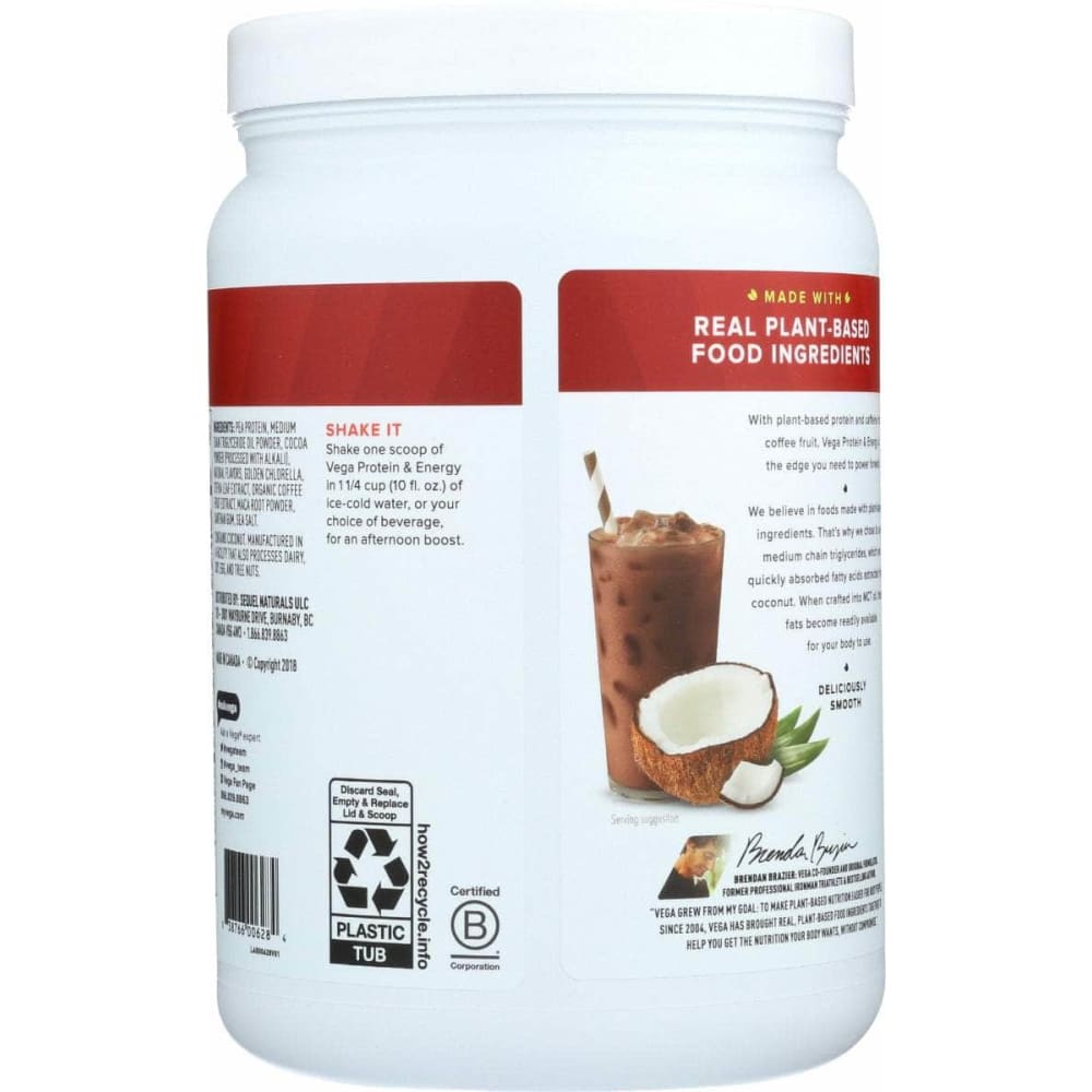 VEGA Vitamins & Supplements > Protein Supplements & Meal Replacements > PROTEIN & MEAL REPLACEMENT POWDER VEGA Protein and Energy Plant Based Protein Powder Classic Chocolate, 18.1 oz