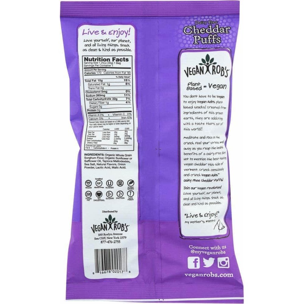 Veganrobs Veganrobs Cheddar Puffs Dairy Free, 1.25 oz
