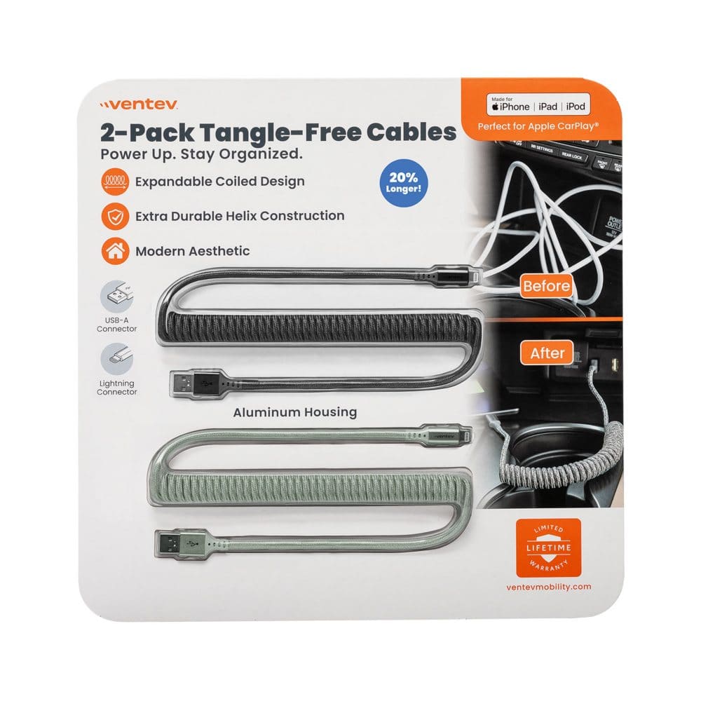 Ventev Helix USB A Apple Lightning Black and Green (2 pk.) - Cell Phone Accessories - Ventev