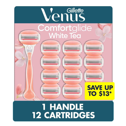 Venus Comfortglide Women’s Razor Handle + 12 Cartridges White Tea - Fabulous Faves with P&G - ShelHealth