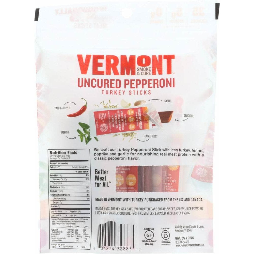 Vermont Smoke & Cure Vermont Smoke Minis Uncured Pepperoni Turkey Sticks, 3 oz