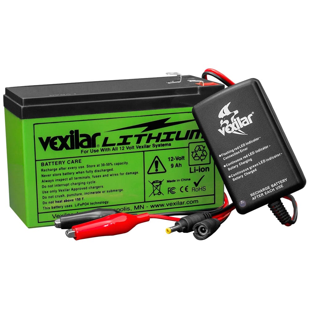 Vexilar 12V Lithium Ion Battery & Charger - Camping | Portable Power,Marine Navigation & Instruments | Ice Flashers - Vexilar