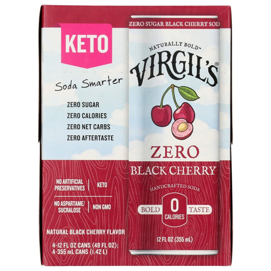 VIRGILS: Black Cherry Zero Sugar 4Pk 48 fo (Pack of 4) - Beverages > Sodas - VIRGILS