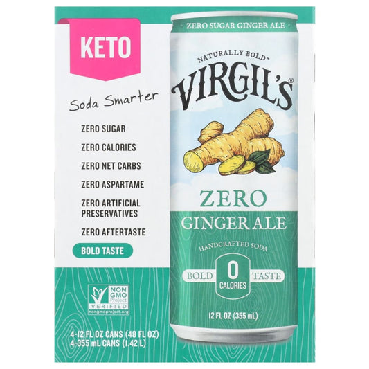 VIRGILS: Soda Zero Sugar Ginger Ale 4Pk 48 fo (Pack of 4) - Beverages > Sodas - VIRGILS