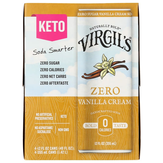 VIRGILS: Vanilla Cream Zero Sugar 4Pk 48 fo (Pack of 4) - Beverages > Sodas - VIRGILS