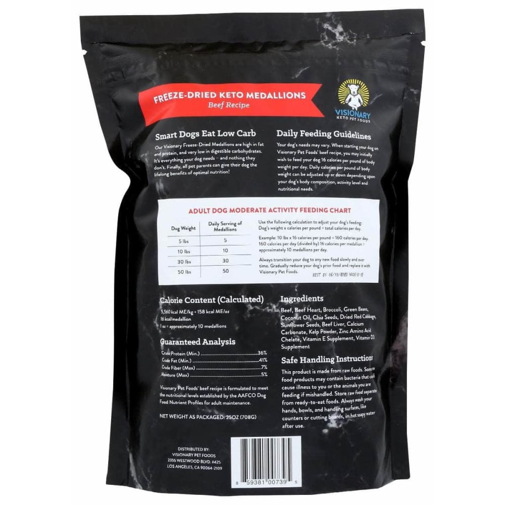 VISIONARY PET FOODS Pet > Dog Food VISIONARY PET FOODS Beef Freeze Dried Keto Medallion For Dogs, 25 oz