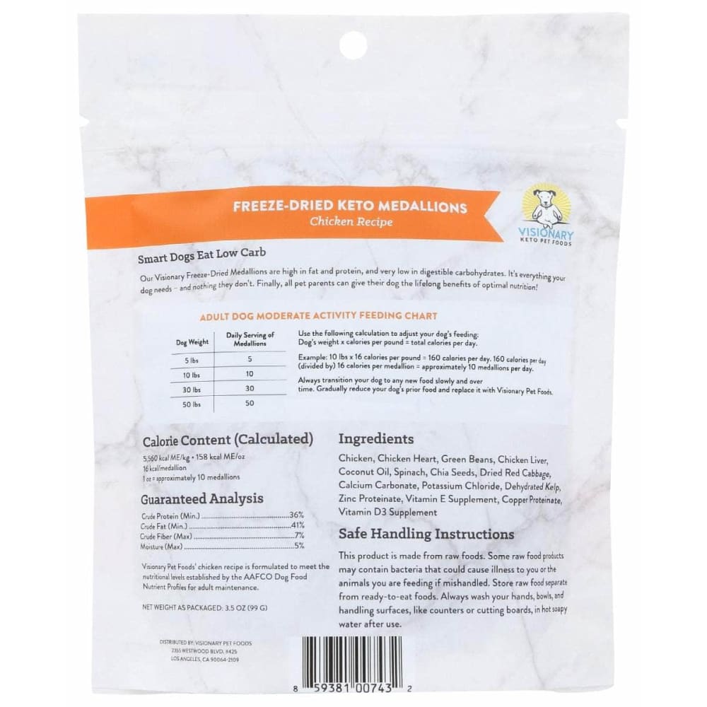 VISIONARY PET FOODS Pet > Dog > Dog Food VISIONARY PET FOODS Freeze Dried Chicken Keto Medallions, 3.5 oz