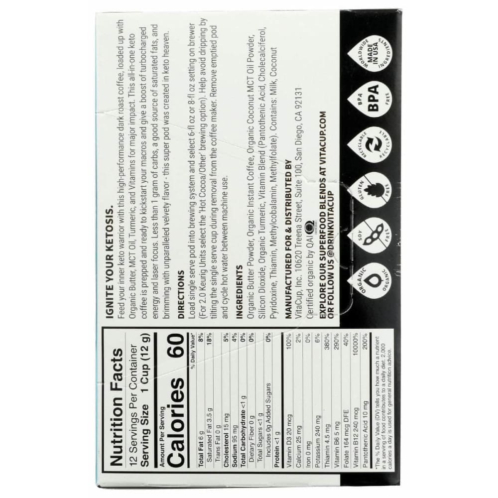 VITACUP Grocery > Beverages > Coffee, Tea & Hot Cocoa VITACUP Keto Max Organic Coffee Pods, 12 pc