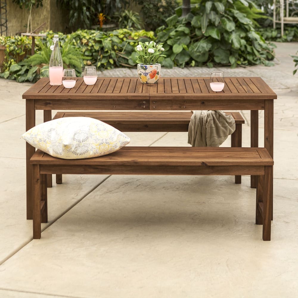 W. Trends 3-pc Outdoor Cliff Acacia Wood Picnic Dining Set - Dark Brown - Home/Patio & Outdoor Living/Patio Furniture/Patio Dining Sets/ -